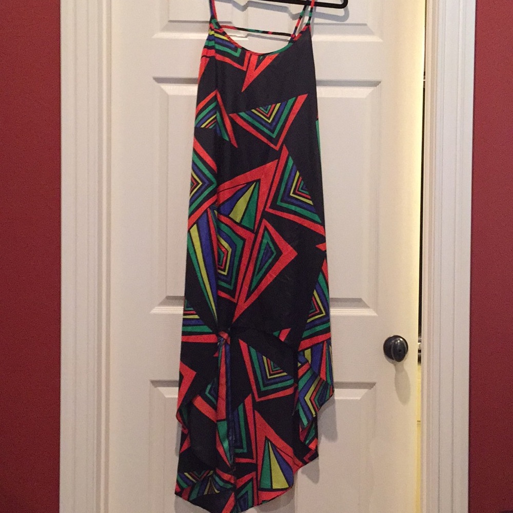 Black geopattern high low dress